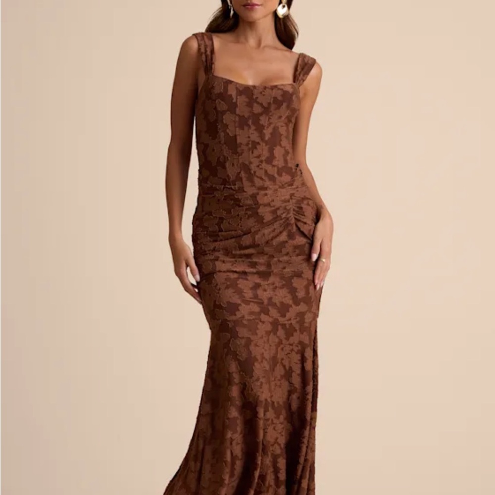 Lulu's Elegant Brown Floral Maxi Dress